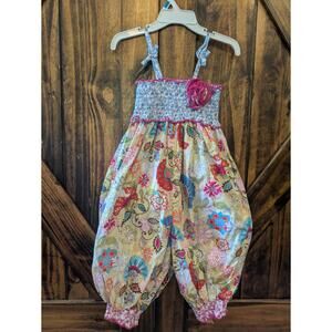 Love & Lassies girls 3t one piece blue pink green smocked floral romper EUC